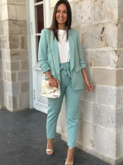 Store Pantalon Loralie Vert Sauge Pantalons