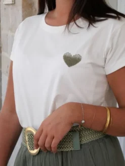 Hot Tee shirt Reina Blanc/Kaki Tops & Teeshirts